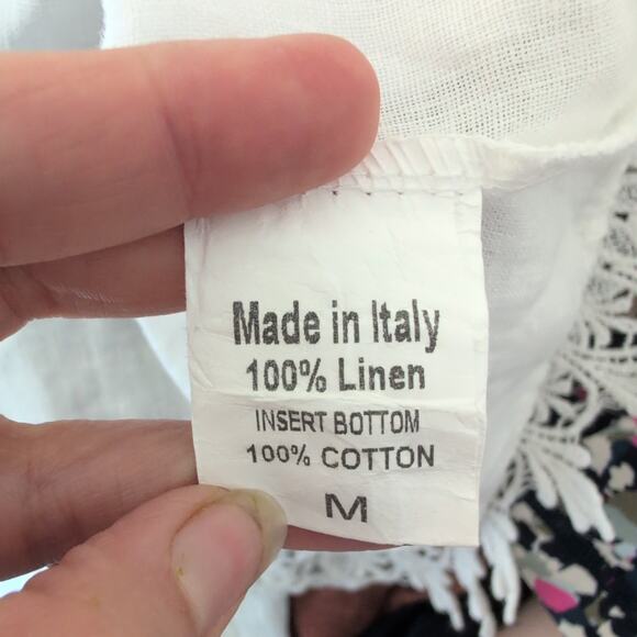 Terzo Millenio 100% Linen Top Women's Medium White Lace Beachy Made in Italy EUC - Picture 5 of 7